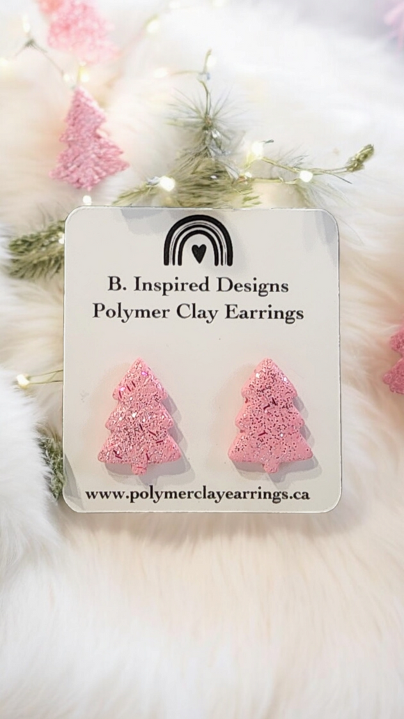 Pink Christmas Tree Studs