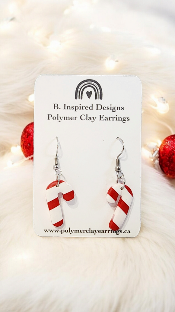 Candy Cane Earrings- Red