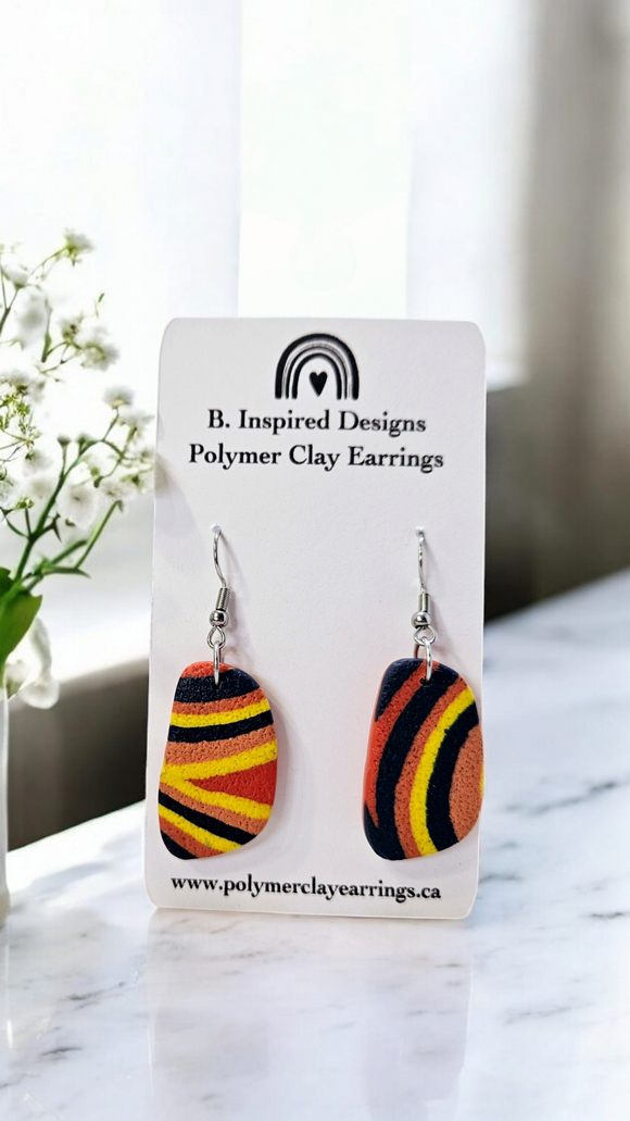 Orange and navy abstract dangles