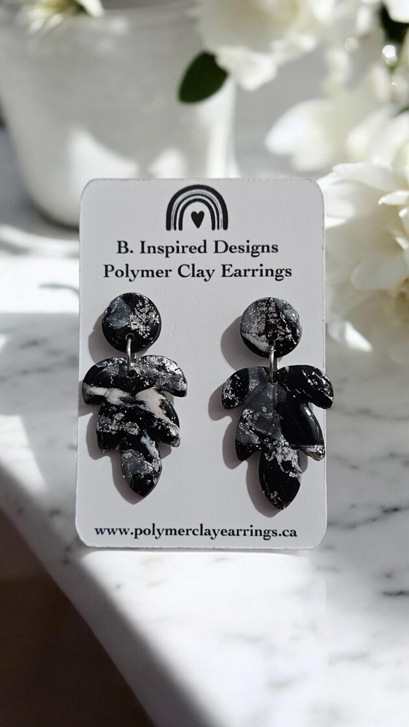 Leaf Dangles in Black Sparkle