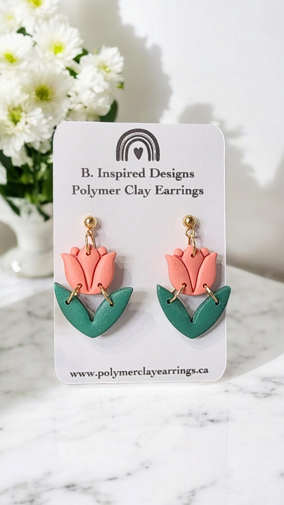 Tulip Earrings in Peach