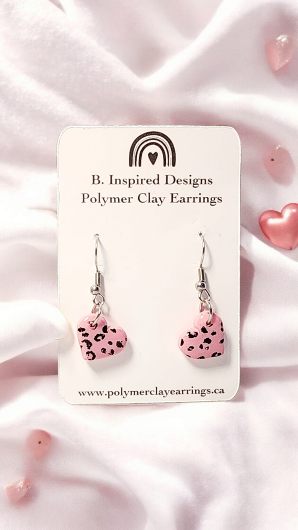 Pink Leopard Heart Dangles