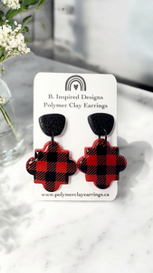 Black and Red Buffalo Plaid Dangles